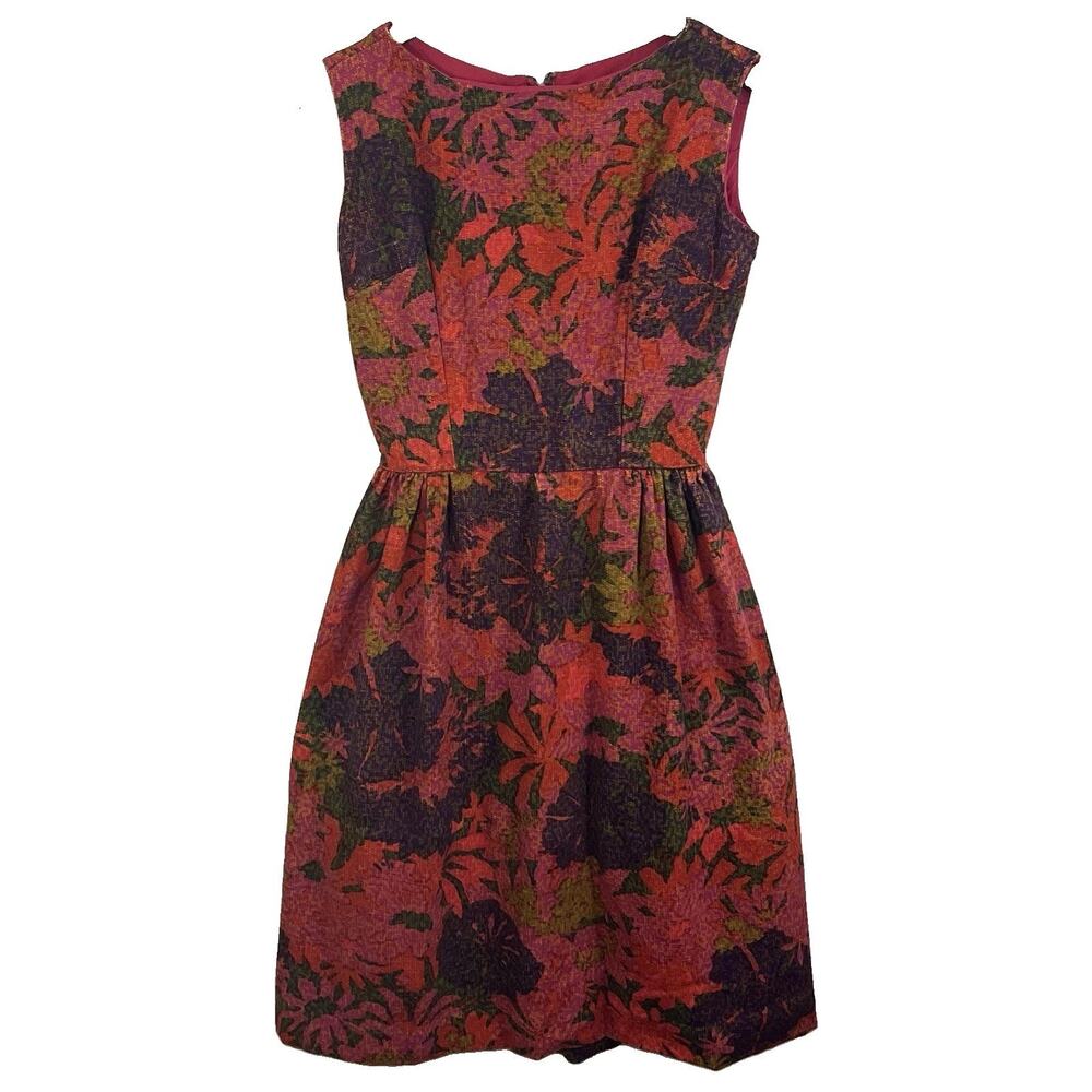 Vintage 60s 70s Handmade Floral Fit and Flare Dress Womens XS
